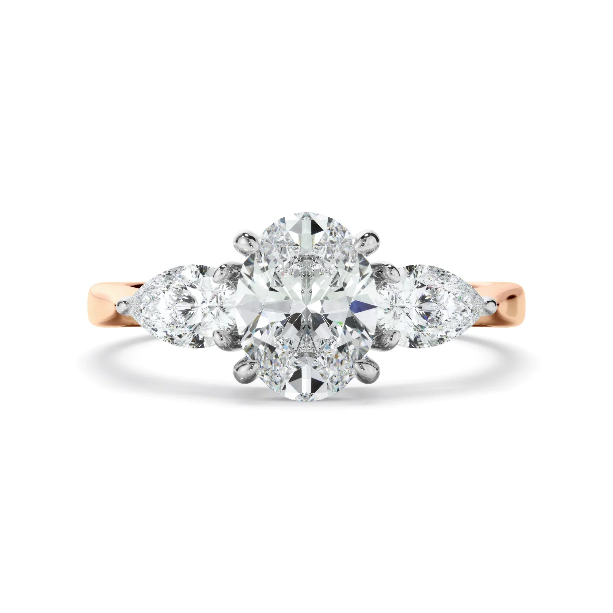 Oval Cut Diamond Engagement Ring With Pear Cut Diamond Sides