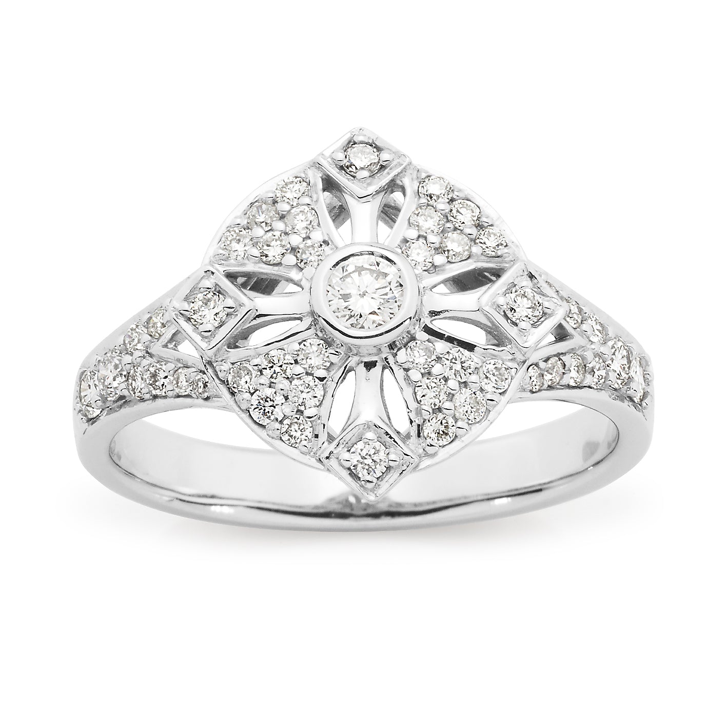 Belle' Art Deco Style Diamond Ring in 9ct White Gold