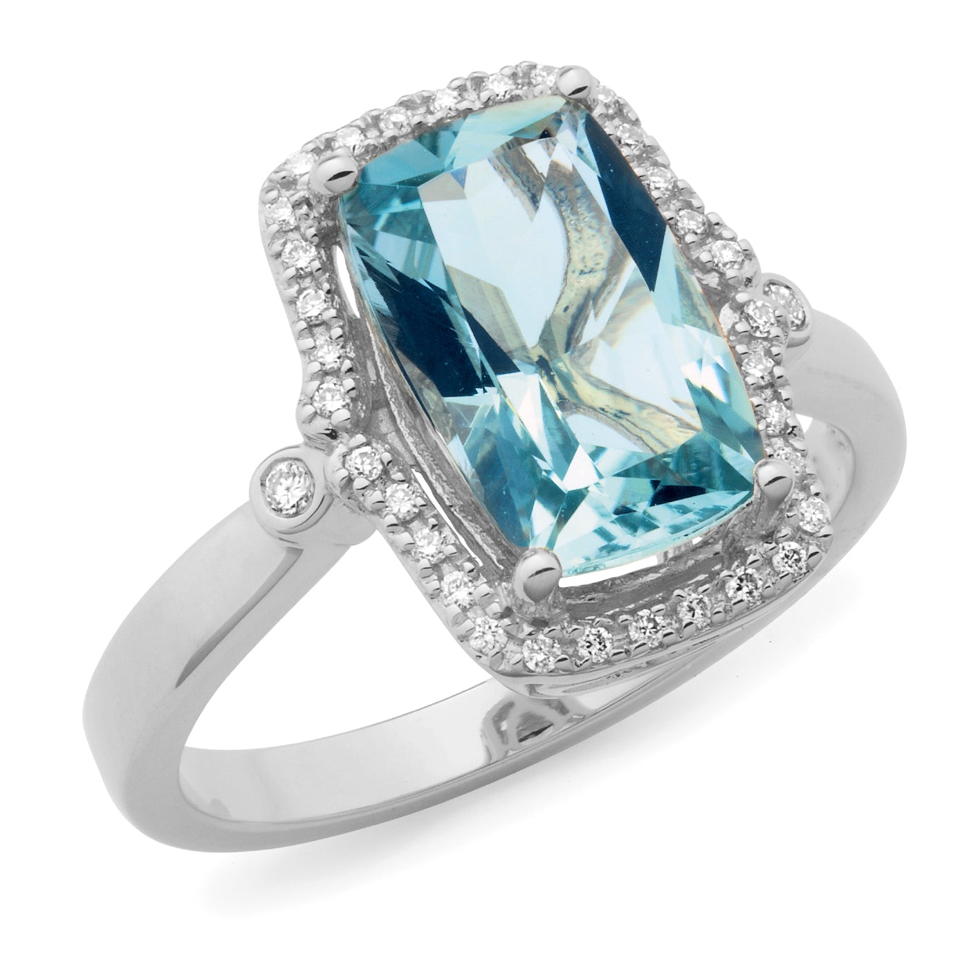 Eva' Aquamarine & Diamond Ring in 9ct White Gold