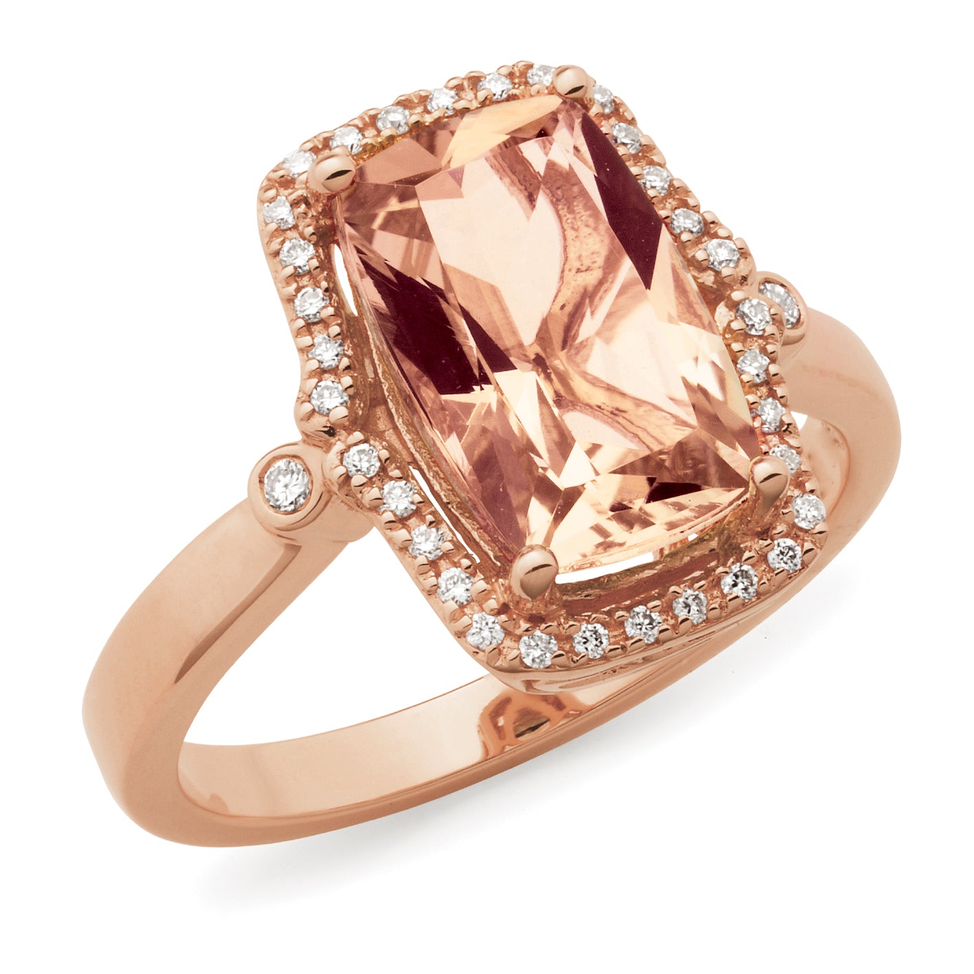 Lillian' Morganite & Diamond Ring in 9ct Rose Gold