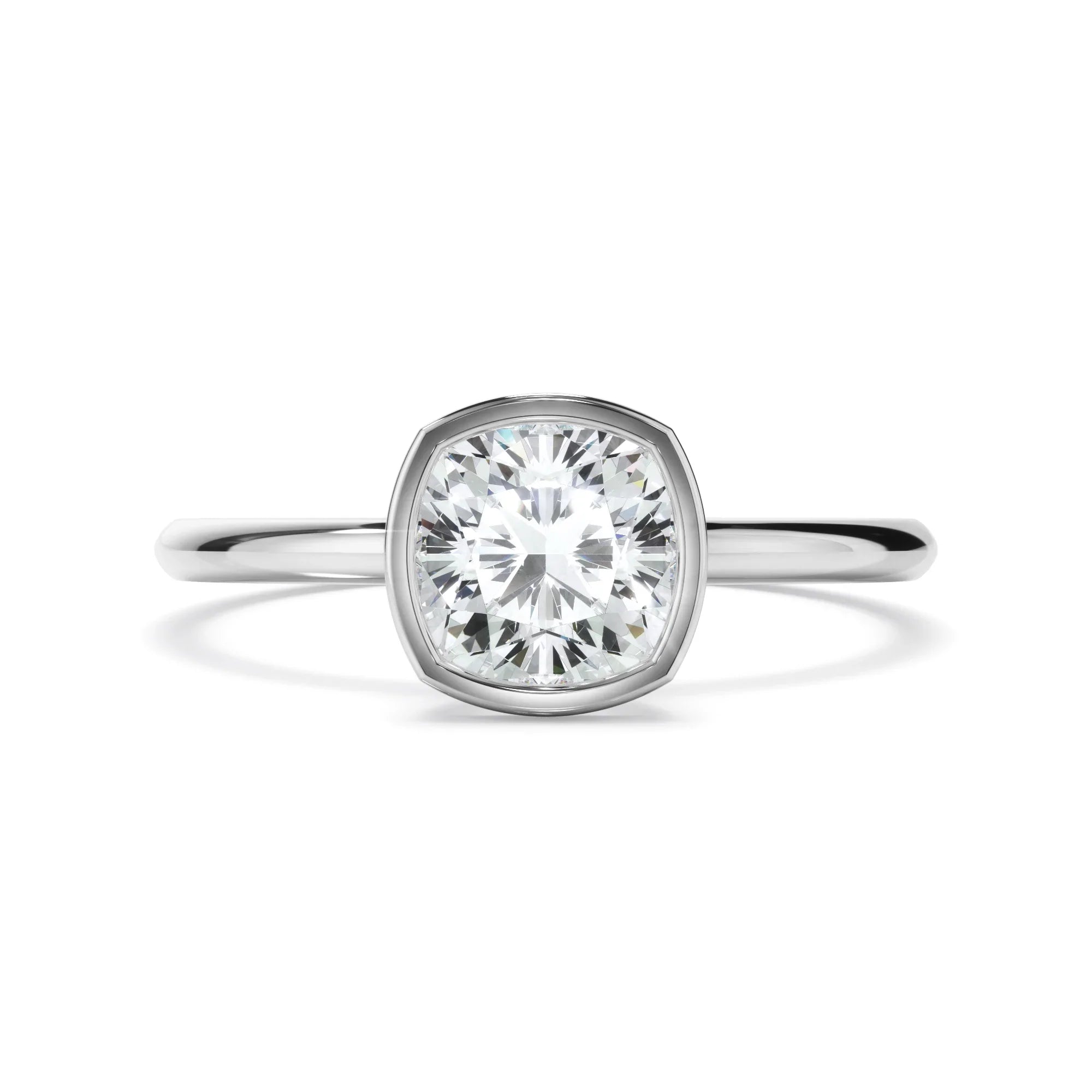 Cushion Cut Diamond Solitaire Bezel Set Engagement Ring
