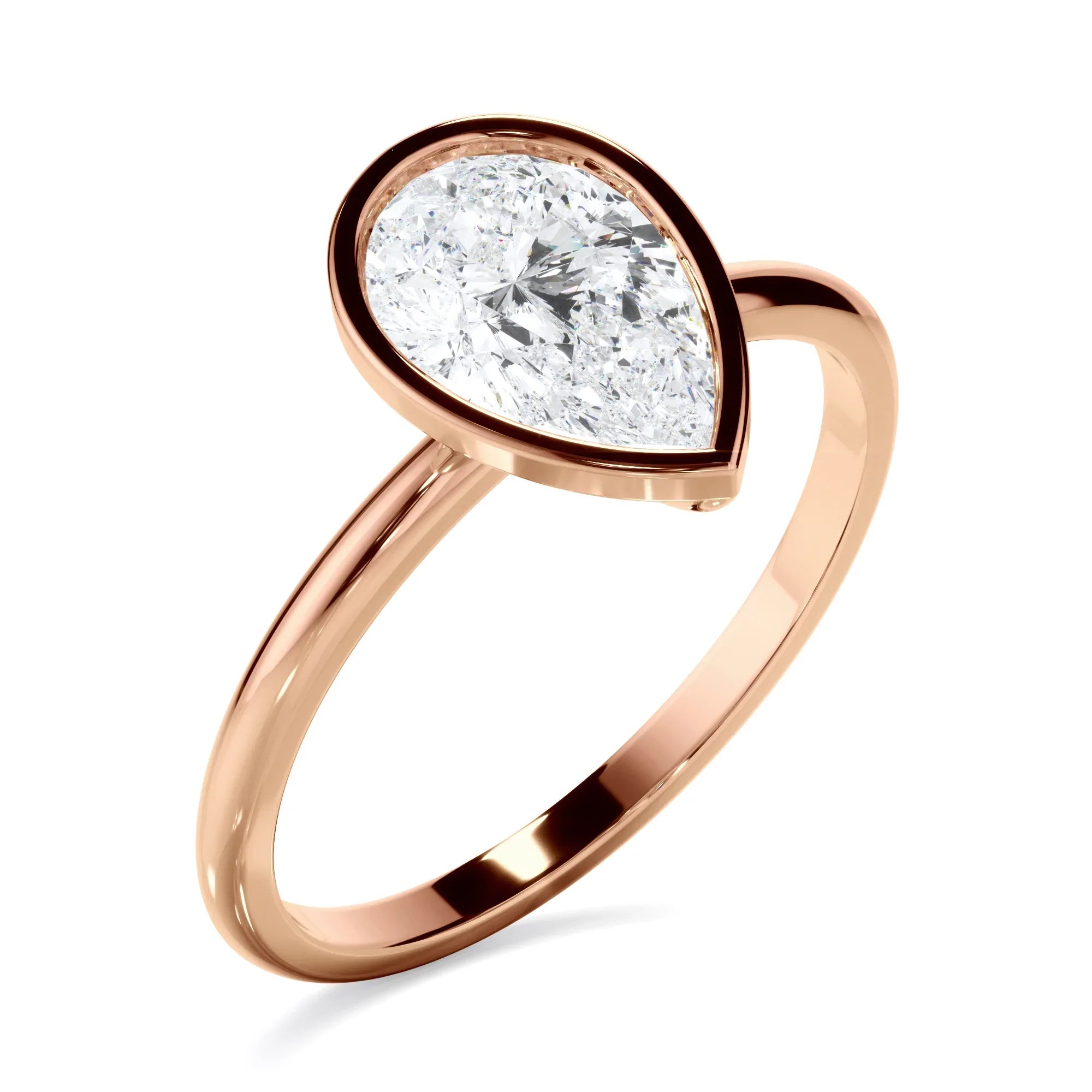 Pear Cut Diamond Solitaire Bezel Set Engagement Ring