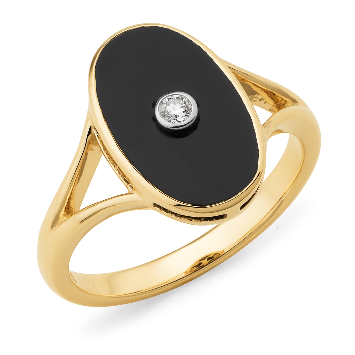 Lola' Diamond & Black Onyx Ring in 9ct Yellow & White Gold