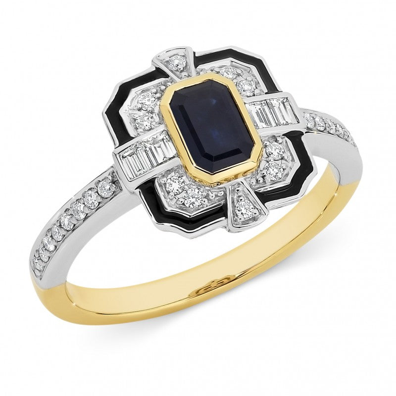 Lucille' Sapphire & Diamond Ring in 9ct Yellow & White Gold