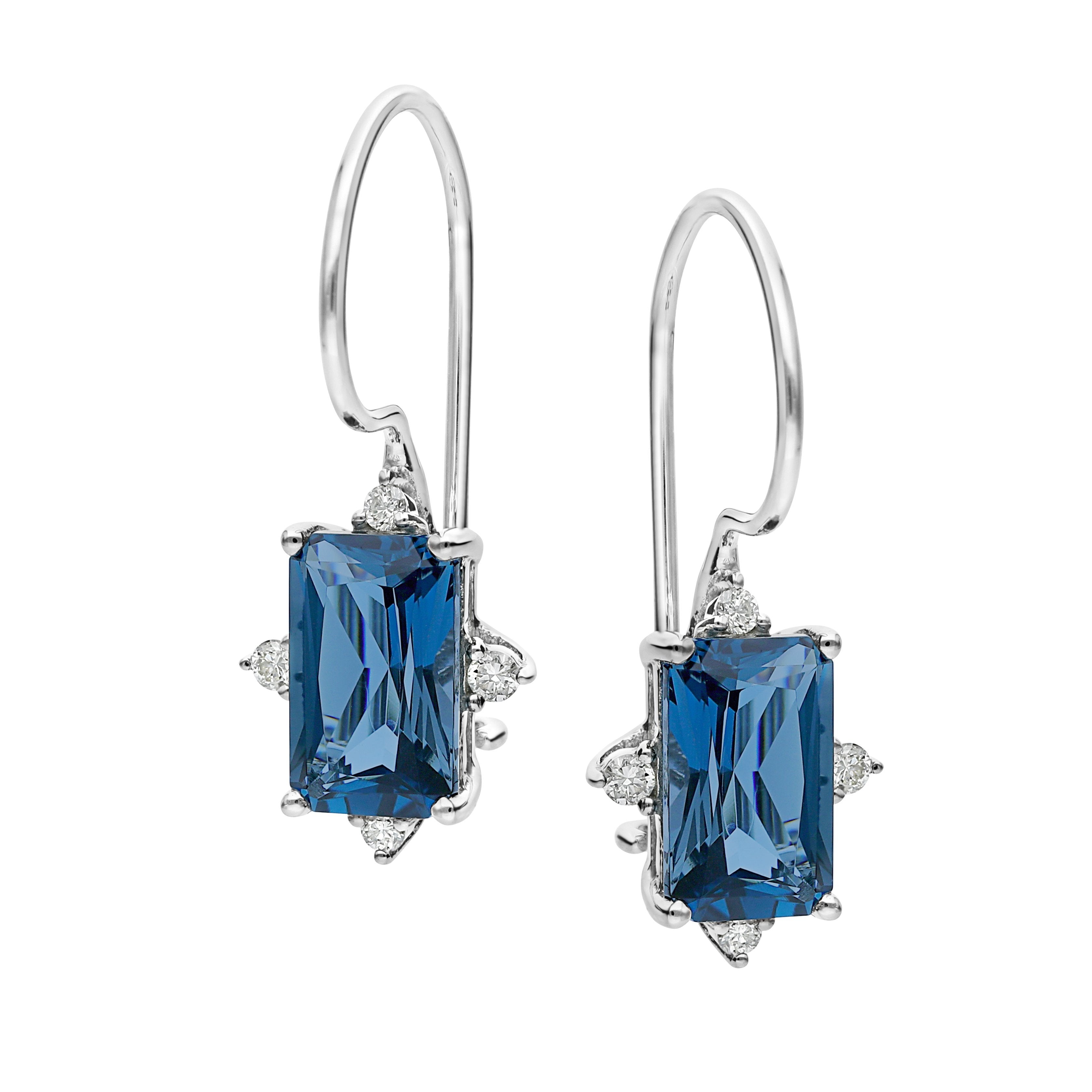 9ct white gold london blue topaz & diamond earrings