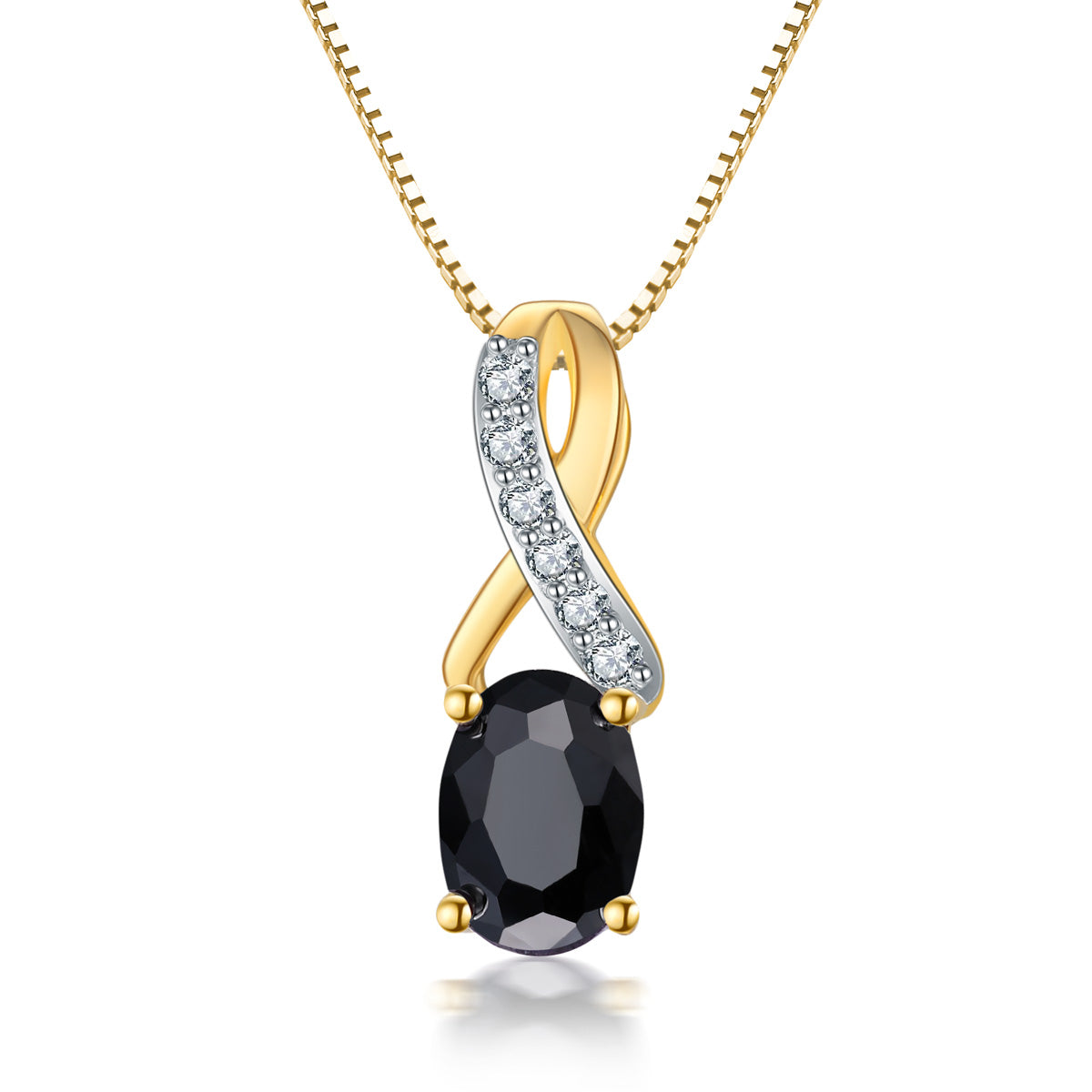 9ct Yellow Gold Black Sapphire & Diamond Pendant