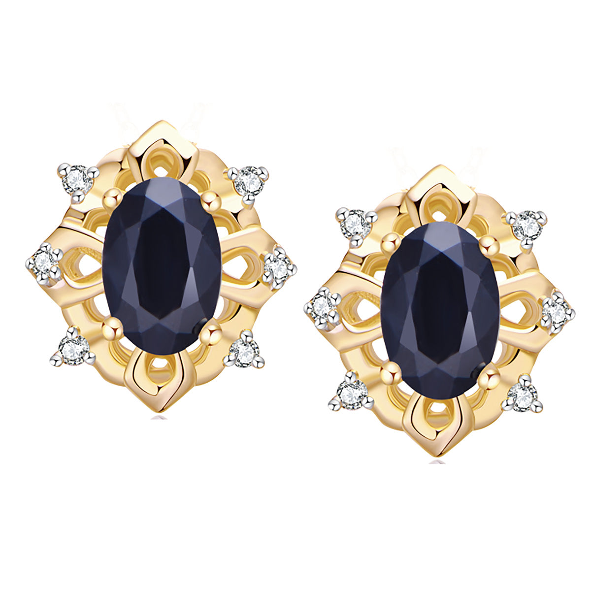 9ct Yellow Gold Black Sapphire & Diamond Earrings