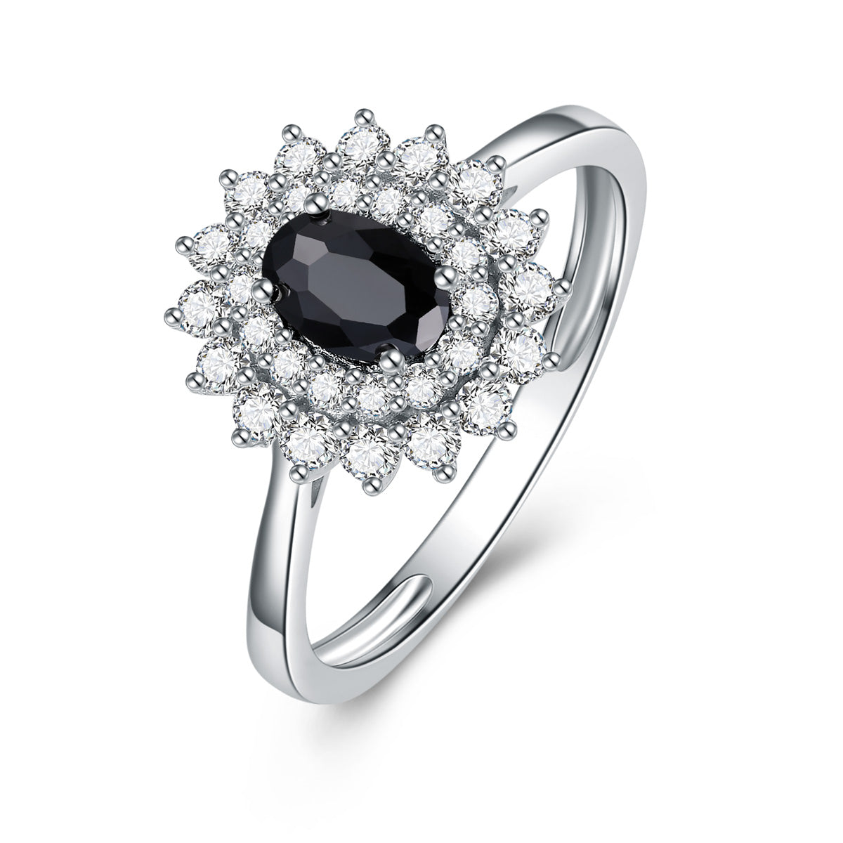 9ct White Gold Black Sapphire & Diamond Ring
