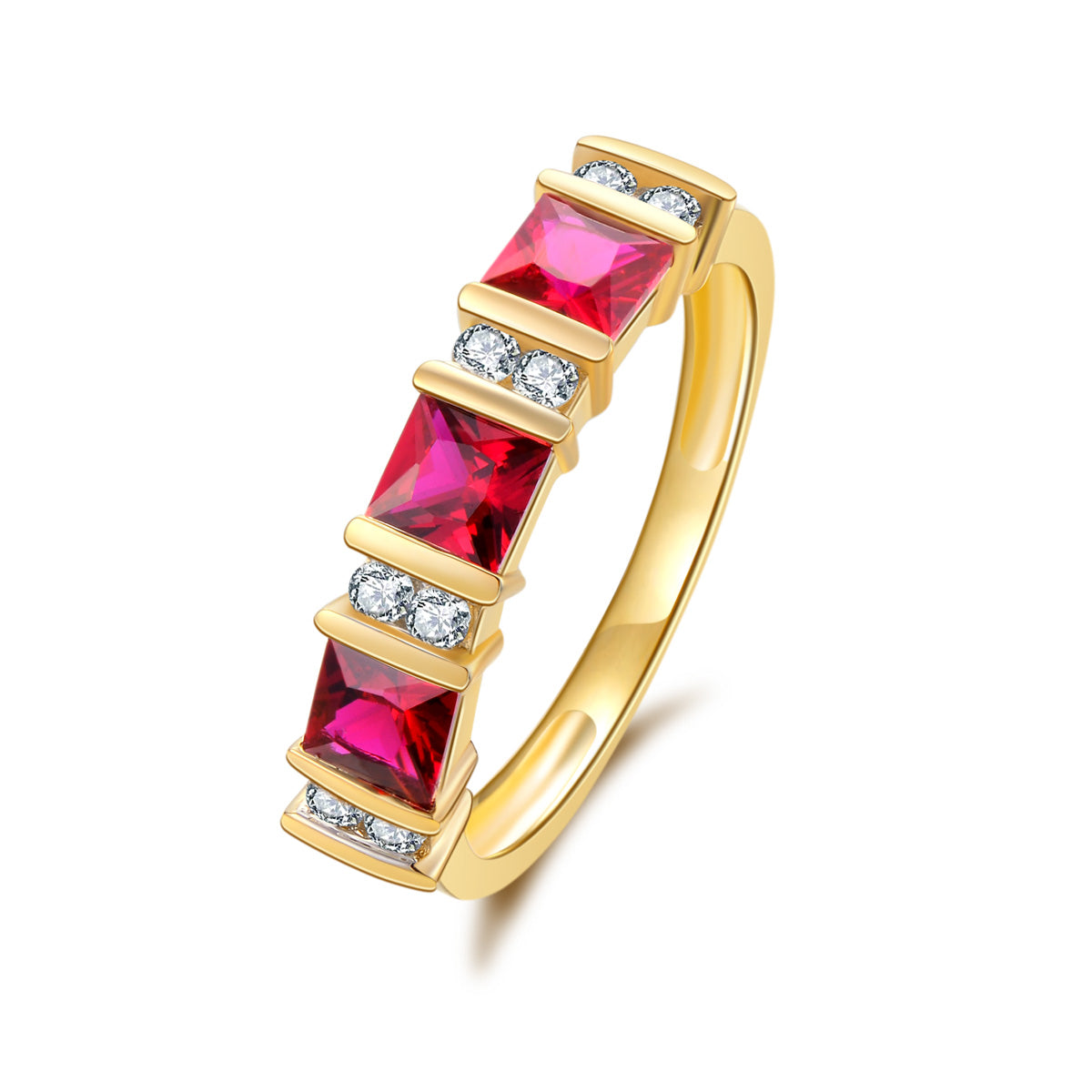 9ct Yellow Gold Created Ruby & Diamond Ring