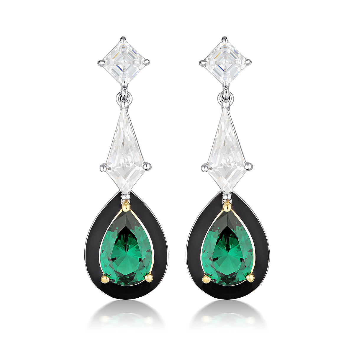 Georgini Reflection Illuminate Earrings Two Tone Green Nano & Black Enamel