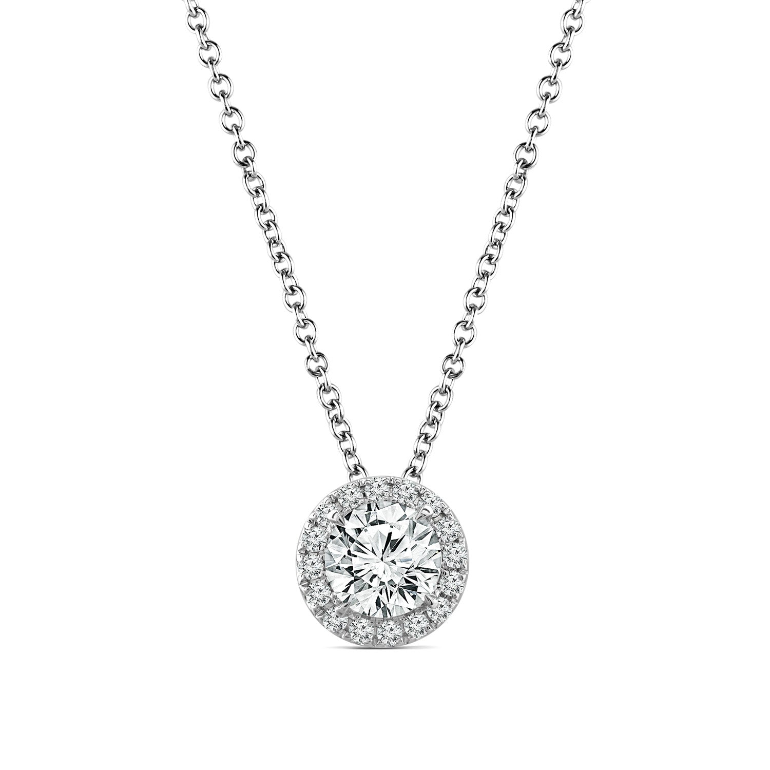 18ct White Gold 1.25ct Diamond Halo Necklace
