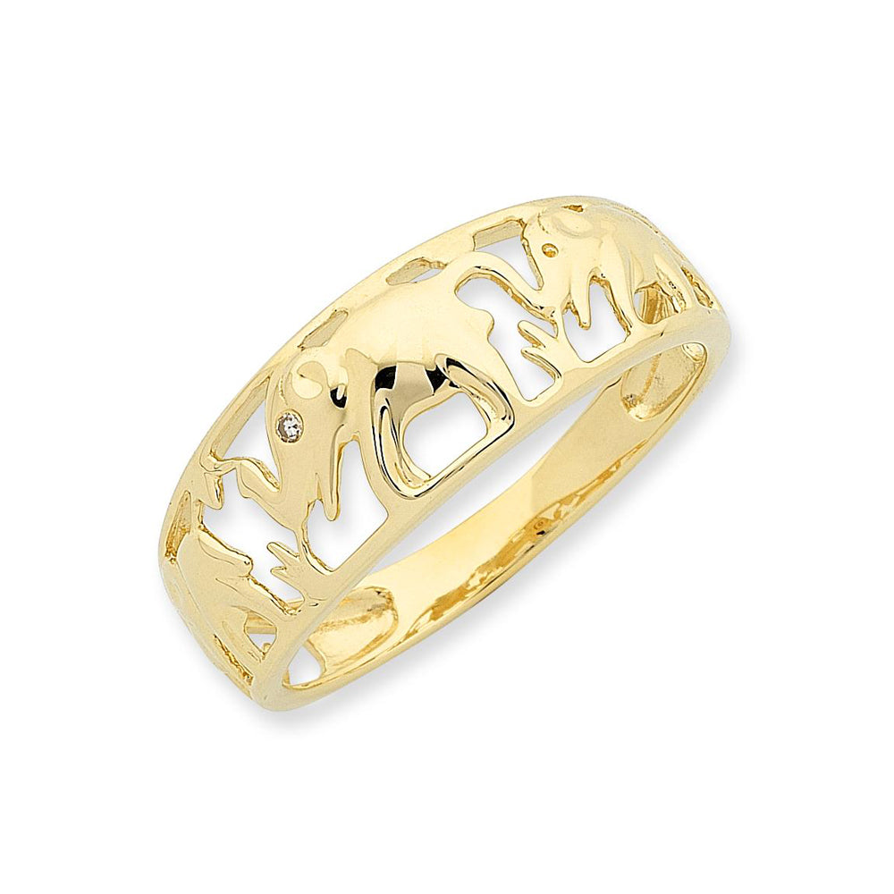 9ct Gold Diamond Elephant Ring