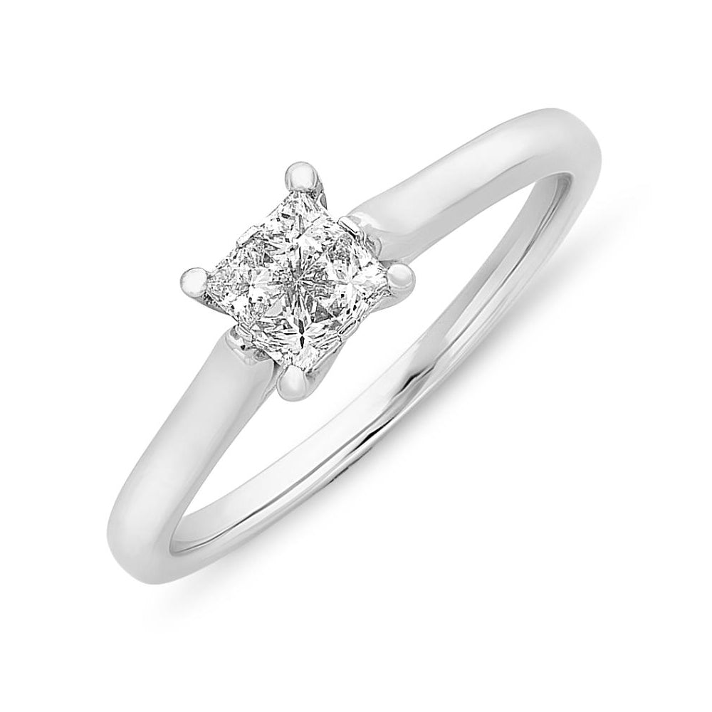 9ct White Gold Princess Cut Diamond Illusion Set Ring
