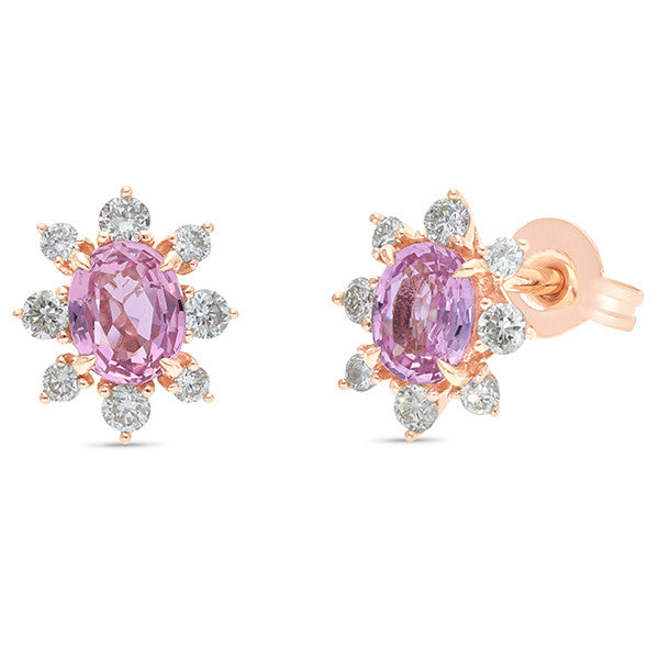 Pink Sapphire & Diamond Earring in 9ct Rose Gold