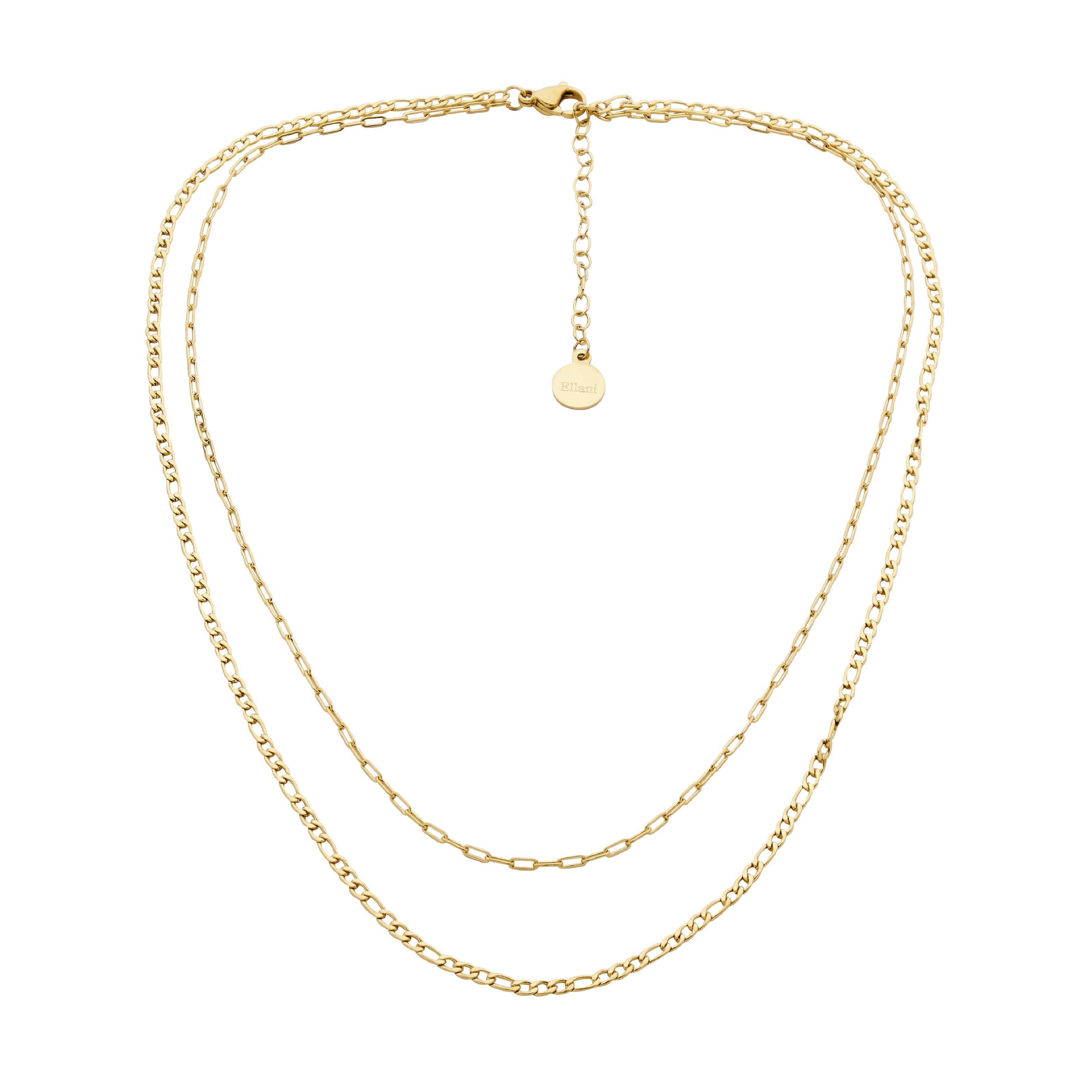 Stainless Steel Double Chain Necklace 40 & 45cm+ Ext. With Gold IP Plating 