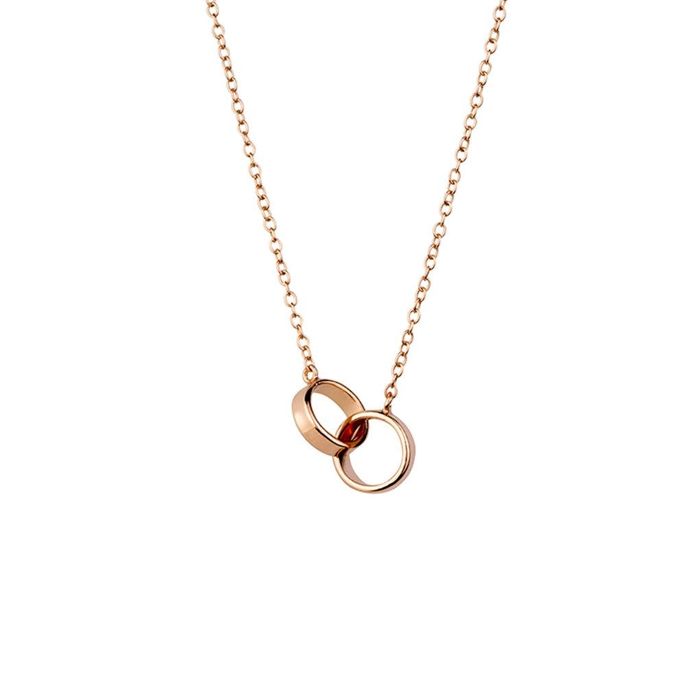Rose Gold Plated Double Ring Necklace