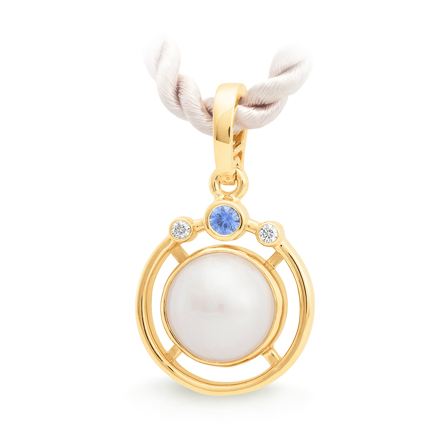 9ct Yellow Gold Mabe Pearl, Ceylon Sapphire & Diamond Enhancer Pendant