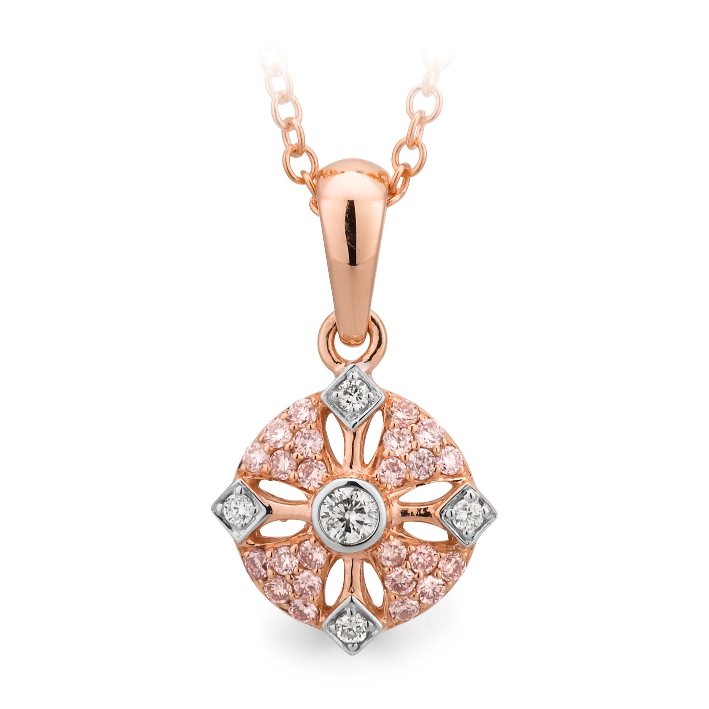 9ct Rose & White Gold Pink & White Diamond Pendant