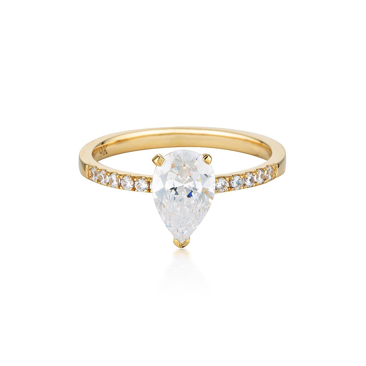Georgini - Pear Cut And Round Brilliant 1.5Ct Cubic Zirconia Engagement Ring In 9Ct Yellow Gold