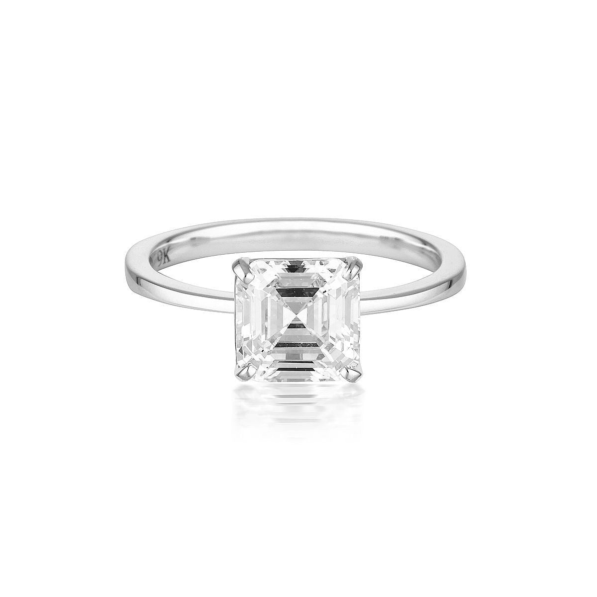 Georgini - Emerald Cut Solitaire 1.5Ct Cubic Zirconia Engagement Ring In 9Ct White Gold