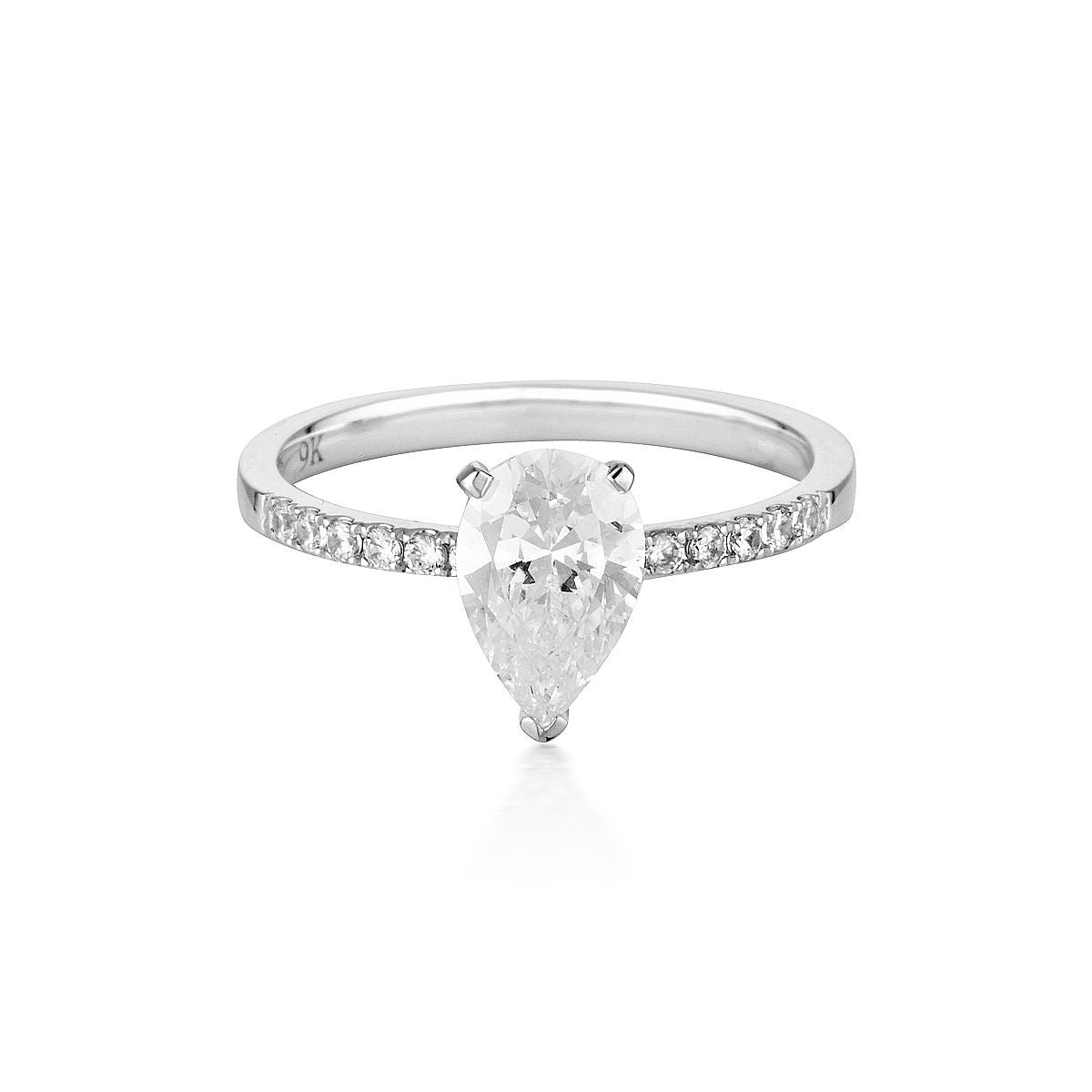 Georgini - Pear Cut And Round Brilliant 1.5Ct Cubic Zirconia Engagement Ring In 9Ct White Gold