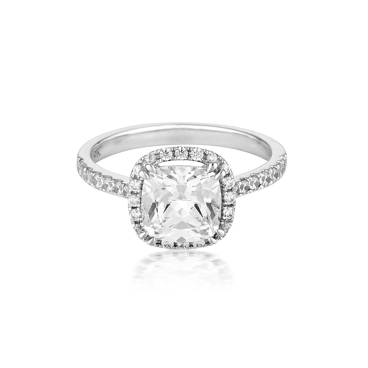 Georgini - Cushion Cut Halo 1.5Ct Cubic Zirconia Engagement Ring In 9Ct White Gold