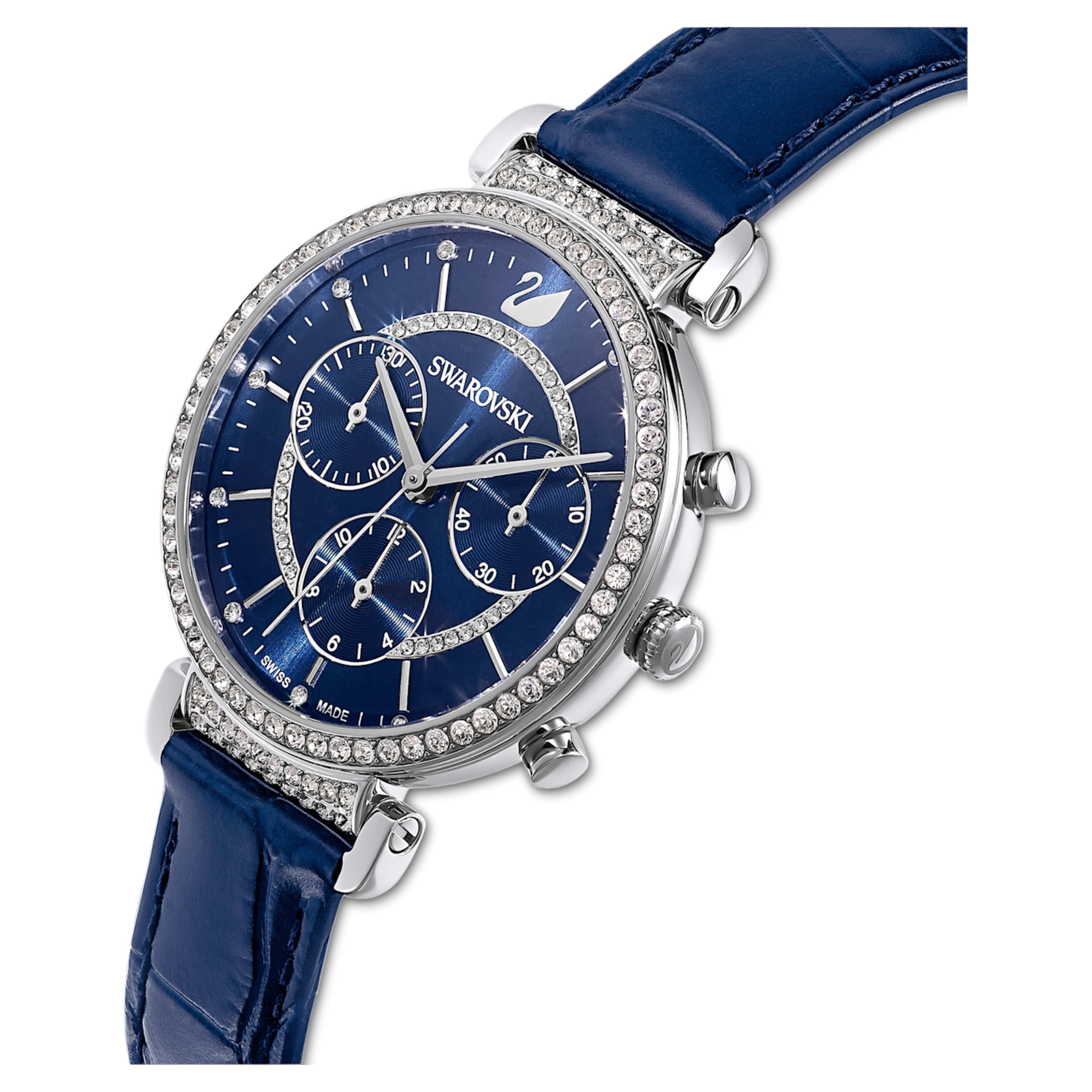 SWAROVSKI - Passage Chrono Watch Leather strap, Blue, Stainless steel